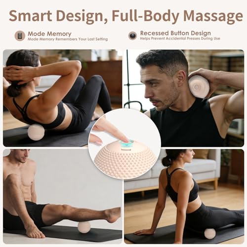 Heating Vibrating Massage Ball with 7 Modes & Memory Function for Myofascial Release, Deep Tissue and Trigger Point Muscle Therapy - Targets Back, Hip, Leg, Neck & Foot (Beige) - color: Beige