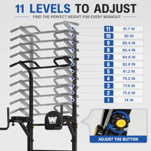 BARWING Pull Up Bar Station, Power Tower, Dip Station with 3D Backrest, Multi-Function Strength Training Stand Rack, Adjustable Height Dip Bar for Home Gym Workout Stand Fitness Exercise Equipment - color: P007C-B