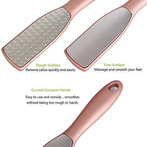 BEZOX Foot File Callus Remover, Double Sided Foot Scrubber for Dead Skin, Stainless Steel Pedicure File for Cracked Heel W/Cloth Storage Bag & Gift Box - style: Rose Golden