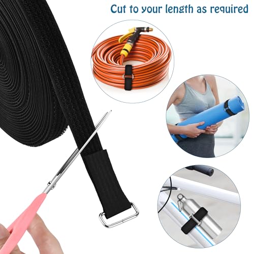 Nettbe 1"x19.7ft Hook and Loop Straps with 30 Buckles Adjustable Cut-to-Length Cable Ties - Reusable Nylon Fastening Tape Cable Straps for Storage or Organization (1in x 19.7ft) - size: 1in x 19.7ft