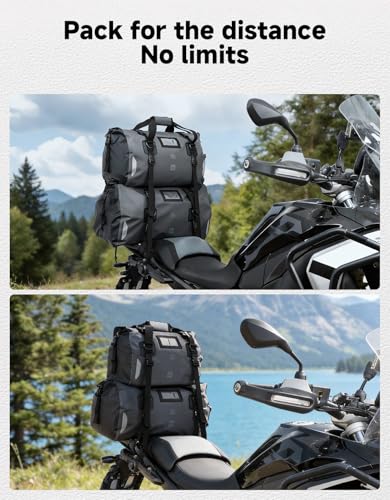 KEMIMOTO Waterproof Motorcycle Dry Bag – Duffle Tail Bag Soft Luggage, 25L/40L/65L Large Capacity with 4 Quick-Release Straps, Dustproof for Touring, Adventure, Motorcycling & Camping Grey - size: 25L