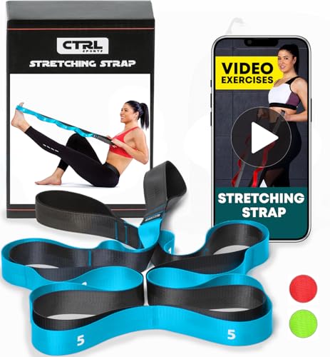 Stretching Strap with Loops - Non Elastic Stretch Band for Physical Therapy, Yoga Strap for Stretching Equipment, Stretch Bands for Exercise and Flexibility - Fascia, Hamstring & Leg Stretcher Belt - style: 12 Loops - Blue
