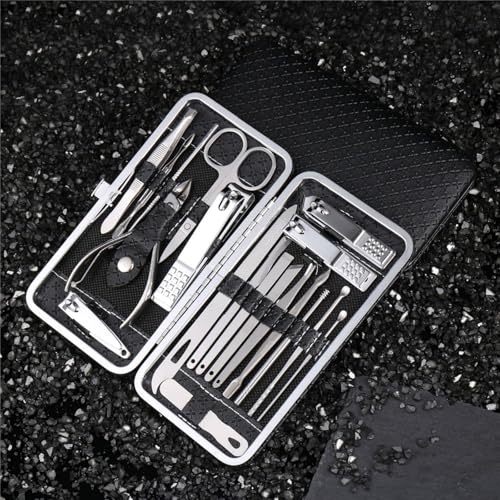 19 Pcs Manicure and Pedicure Kit with Portable Case Nail Grooming Tools for Travel Office and Home Use - color: Black