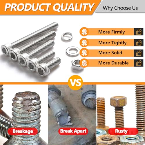 200 PCS M6 Screws Assortment Kit, Hex Socket Head Screws Nuts Bolts and Washers Set, 304 Stainless Steel Metric Machine Screws,16/20/30/40/45/50mm Metric Hex Head Socket Cap Bolt & Nut Assortment - size: M6 - 200PCS