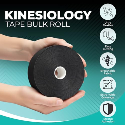 Kinesiology Tape Bulk Roll 114ft - Athletic Sports Tape, Black | Elastic Waterproof, Athletic Support & Joint Protection, Uncut for Wrist, Knee, Shoulder, Back, Foot, Skin-Friendly - color: Black
