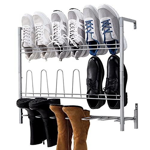 MyGift Premium Silver Metal Hanging Wall Shoe Rack for Walk in Closet, Mudroom and Entryway, Wall Mounted Space Saving Boot and Shoe Rack Organizer, Holds 9 Pairs - color: Silver (3 Tier, 9 Pairs)