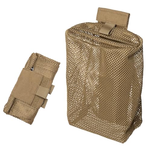 IDOGEAR Tactical Dump Pouch with Adjustable Metal Strip Closure Foldable Mesh Pouches MOLLE Utility Bag Mag Recovery Holster Tactical Belt Vest Backpack Accessories - color: Coyote Brown