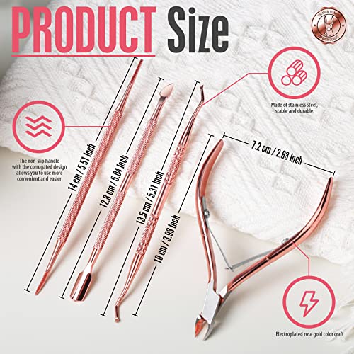 FANDAMEI Nail Care Kit, Nail Cuticle Nippers, Ingrown Toenail Tools Kit, Nail Lifter, Toenail File and Lifters Stainless Steel, Nail Cuticle Pushers, Professional Manicure and Pedicure Set, 4 PCS - color: Rosegold