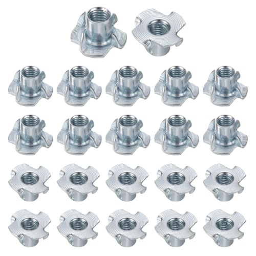 HARFINGTON M8x12mm T-Nuts 4 Pronged Tee Nut 0.83" x 0.47" Fully Thread Carbon Steel Inserts for Wood, Rock Climbing Holds, Cabinetry, Furniture 100pcs - size: M8x12mm, 21mm