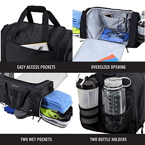 Ultimate Gym Bag 2.0: The Durable Crowdsource Designed Duffel Bag with 10 Optimal Compartments Including Water Resistant Pouch - color: Black, size: Medium (20")