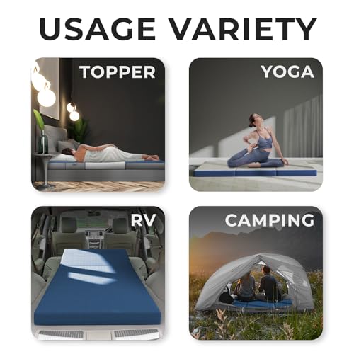 4 Inch Twin Folding Mattress for Floor and Traveling with Removable Cover - Lightweight and Portable Mattress for Adults & Kids - Compact and Easy to Storage (75in x 39in x 4in) - size: Twin (75in x 39in x 4in), style: Navy