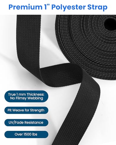 1-Inch Buckle and Strap Kit, 6-Yard Polyester Webbing, 6 Buckles | 6 yards of 1-inch polyester webbing with 6 quick-release buckles and 12 triglides for backpacks, collars and DIY gear straps.