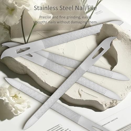 10-Pack Metal Nail Files for Natural Nails - Stainless Steel, Thin, Durable with Curved Sharp Pointed Tip, Double-Sided Manicure and Pedicure Tools