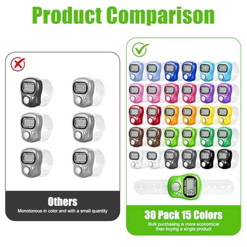 30 Pack Electronic Finger Counter Bulk,5 Digit LCD Electronic Digital Display,Resettable Hand Tally,12 Colors Counting Numbers for Golf,Goods Counting,Lap & Knitting,School Stadium Events