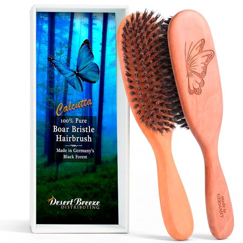 100% Pure Calcutta Boar Bristle Hairbrush for Natural Healthy Hair, Stiff Bristle, Made in Germany's Black Forest - size: Calcutta