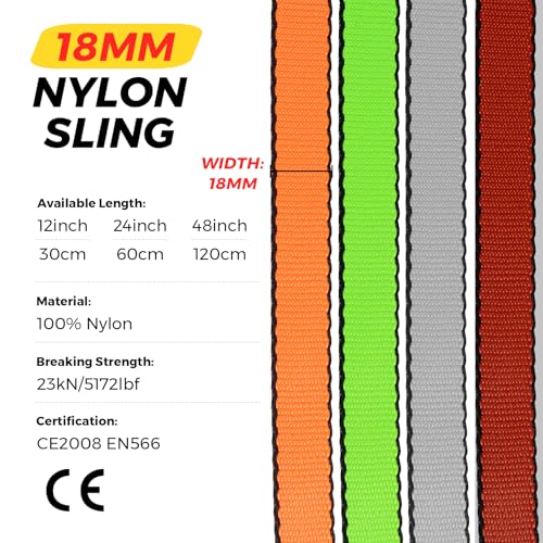18MM Nylon Climbing Sling Runner 23KN CE2008/EN566 Strong Webbing Straps for Rock Climbing,Mountaineering, Rappelling, Swing, Yoga Hammock etc - color: Green, size: 30cm/ 12inch |Pack of 2