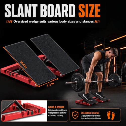 Slant Board for Calf Stretching, Steel Squat Wedge for Home Gym | 2 Pack, 5-Level Height, Adjustable Width, Full Matte Surface, Non Slip, Max 800 lbs, ATG Training, Plantar Fasciitis Relief