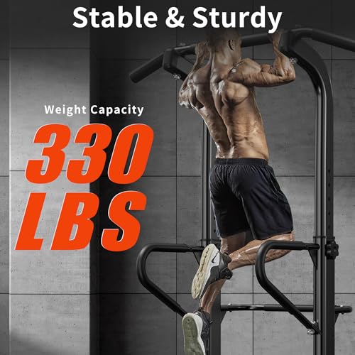 SogesHome 11-Levels Height Adjustable Power Tower Pull Up Bar & Dip Station | Multi-Function Full Body Strength Training Equipment for Home Gym, Freestanding Exercise Dip Bar Fitness Workout Machine