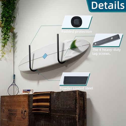 SUP Paddle Board and Kayak Storage Rack,Surfboard Wall Mount and Kayak Rack | Garage Ceiling Wall Storage Racks,Heavy-Duty Paddle Board Organizer,Up to 10" Thick and 50 lbs Max,Hang 1-3 Surf or SUP Board - style: 1 Set