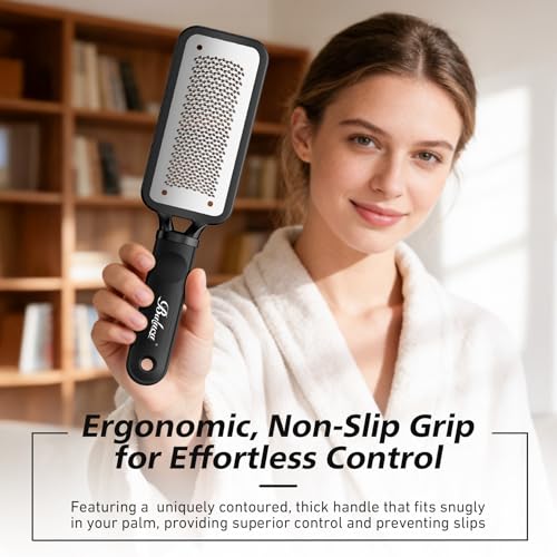 BALUCA Professional Foot File & Callus Remover - Stainless Steel Foot Rasp & Metal Feet Scrubber, Pedicure Tool for Hard Skin & Dead Skin Removal, Cracked Heel Repair for Baby Soft Feet (Black) - color: Black
