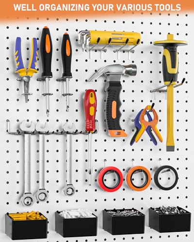 INCLY 170PCS 1/4 Inch Pegboard Hooks Kit with Bins & Peg Locks | Extra Thick Heavy Duty, Peg Board Organizer Accessories Assortment, For 1/4" Pegboard Hanging Tools Garage Wall Attachment - size: 170PCS