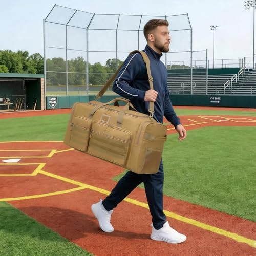 135L Extra Large Duffle Bag, Heavy Duty Sports Gym Travel Duffel Bag | for Basketball, Baseball, Hockey, Football, Helmets, and Pads - color: Brown