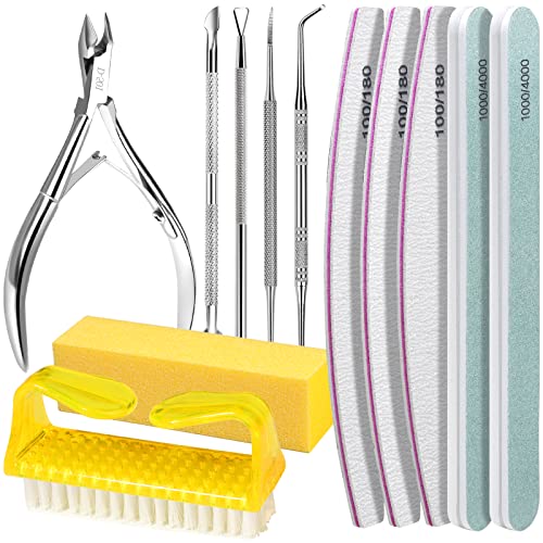 FANDAMEI Nail Care Set, Nail Files 100/180, Nail Buffer Block, Cuticle Tools, Nail Cuticle Nippers, Cuticle Trimmer, Cuticle Pusher, Manicure & Pedicure Kits, Toenail File, Yellow - color: L-yellow