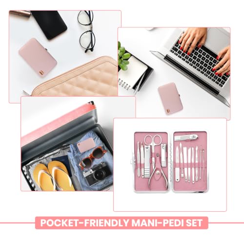 Utopia Care Manicure Set Professional Nail Clippers Kit | 16-Piece Manicure & Pedicure Nail Kit Gift Set for Men Women with Fingernail & Toenail Clippers, Premium Travel Case - color: Pink, size: Pack of 16