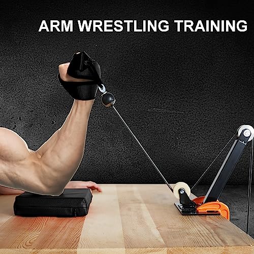 Arm Wrestling Training Strap Belt Hand Grip Arm Finger Forearm Exerciser Strengthener for Cable Machine and Free Weight - color: black strap only (not include loading pin)