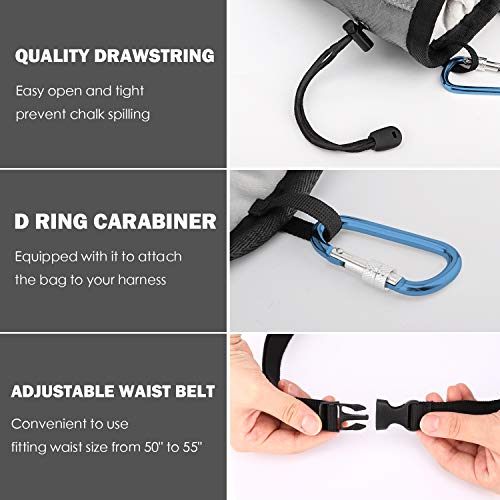Moko Rock Climbing Chalk Bag, Bouldering Chalk Pot Bucket with Adjustable Belt & Carabiner Drawstring Climbing Gear - color: Gray, style: Straight Cylinder