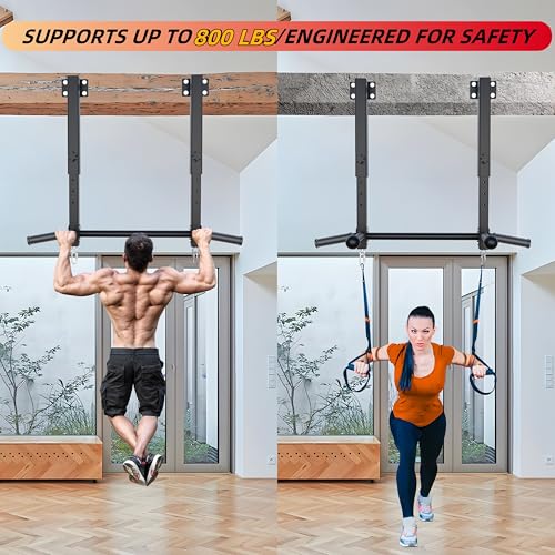 Pull Up Bar Joist Mounted -800 lbs Adjustabl Heavy Duty Chin Up Bar, Perfect for Garage, Beam and Rafter Mounting, Easy Installation Pullup Bar, Ideal for Multiple Grip Options