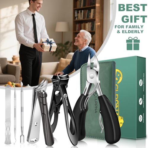 Toenail Clippers for Seniors Thick Toenails, CLPPNA Large Toe Nail Clippers Set for Men with Wide Jaw, Sharp Heavy Duty Ingrown Toenail Clippers Nail Cutter, Long Handle with Slanted Curved Blade - style: 6PCS(Ingrown & Angled & Slanted）