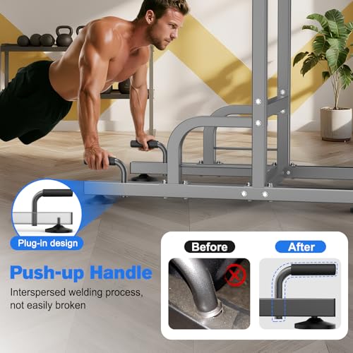 RELIFE REBUILD YOUR LIFE Power Tower Pull Up Bar Station Workout Dip Station for Home Gym Strength Training Fitness Equipment - color: Silver