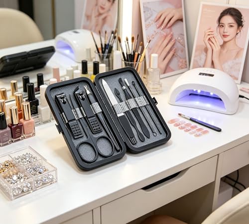 Luxury 9-in-1 Manicure Set – Premium Stainless Steel Grooming Kit with Elegant Leather Case-Black