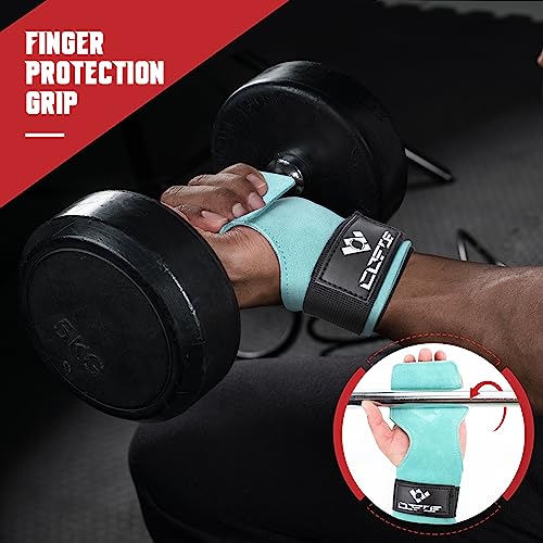 COFOF Weight Lifting Wrist Strap, Double Layer Leather Wrist Strap for Deadlift and Powerlifting, Adjustable Neoprene Padded Gym Workout Lifting Hooks (Pair) - color: Lake Blue