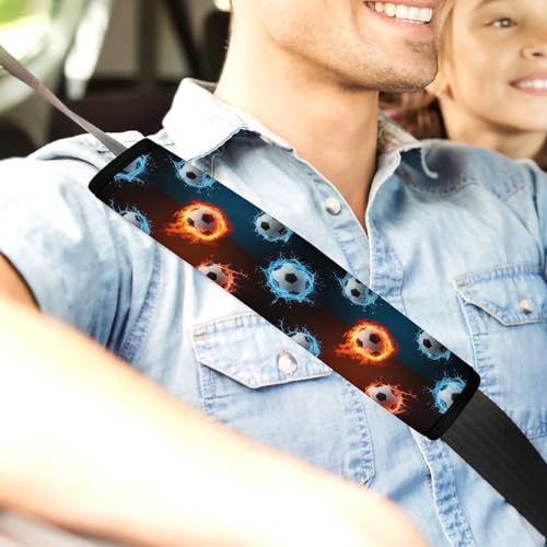 Universal Fit Soccer Flame Soccers Car Seat Belt Pad for Elderly Support, Stroller Pushchair High Chair, 1 Pair Shoulder Harness Cover Neck and Shoulder Support - color: Pattern 376