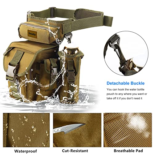 Jueachy Drop Leg Bag for Men Tactical Metal Detecting Thigh Pack with Water Bottle Pouch - color: Tan