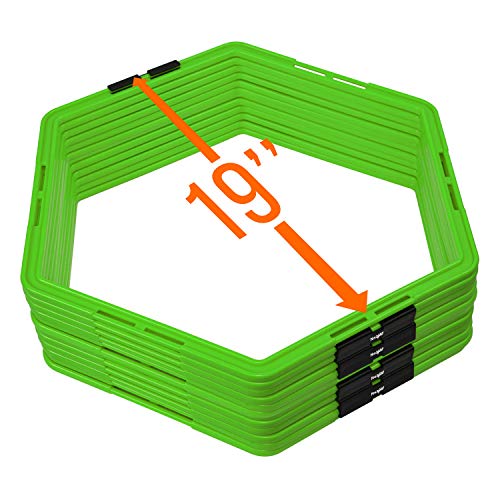 Yes4All Hex Agility Rings/Speed Rings with Carrying Bag – Hexagon Rings, Agility Hurdles for Agility Footwork Training - color: D. Neon Green - 12 Rings
