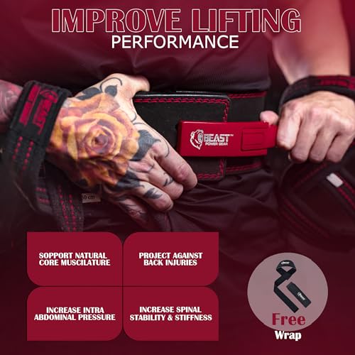 Beast Power Gear Weight Lifting Belt Lever Buckle 10MM 13MM Thick & 4 Inches Free Strap Weightlifting, Powerlifting, Deadlifts, Squats Men Women - color: Black/Red, size: Small