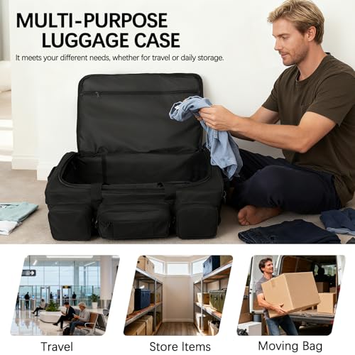 120L 3 Wheel Tactical Rolling Duffle Bag, Heavy Duty Military Deployment Luggage, 900D Waterproof Duffel for Camping Travel Outdoor Sports - color: Black