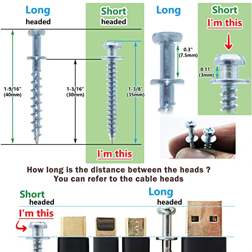 Silver Bear Claw Screws, Double-Headed Drywall Picture Hanger, 40 | Anchorless self-tapping wall hooks for D-rings, sawtooth & keyholes, picture hanging hardware screws for frames & mirrors - style: Silver-Short
