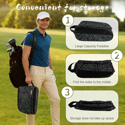Golf Shoe Bag, Outdoor Zipper Sports Shoe Strap Bag with Air Mesh Ventilation, Durable Waterproof Golf Shoe Carry Bags with Sturdy Handle for Gym, Soccer, Running & Suitcase Packing (Line Texture) - color: Green Line Texture