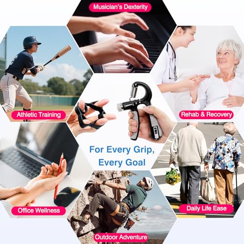 CYFIE Grip Strength Trainer Kit, Adjustable 10-132 lb, Hand Exerciser | Forearm Strengthener, Finger Stretcher, Stress Ball and Bag for Grip Recovery, Wrist Training, Rehab, Climbers and Musicians - color: Black
