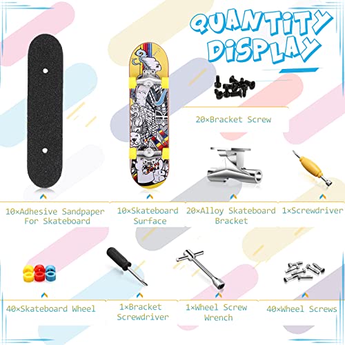 Civaner 10 Pack DIY Kids Finger Skateboard Set with Box and Replacement Accessories Mini Collectible Fingerboard Toy Kit School Gifts for Kids Children Fingers Skater(Graphic)