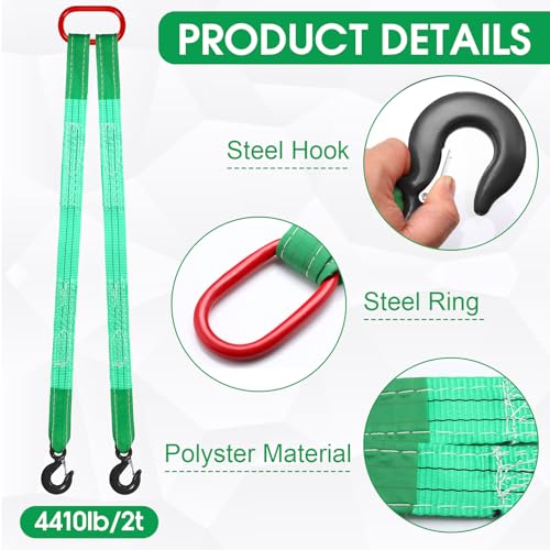 2 Pack Lifting Slings Straps with Hooks Web Slings Capacity Polyester Bridle Sling Heavy Duty Two Leg Lifting Straps for Engines Cranes Hoists Truck (3.3ft,Green) - color: Green, size: 3.3ft
