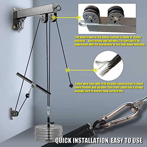 MARSAFIT Fitness Wall Mount Pulley System, Weight Cable Pulley System for Gym, LAT Pull Down and Low Row Cable Machine, Cable Station Equipment