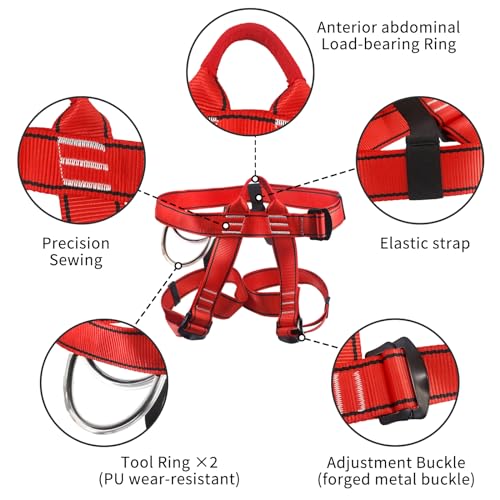 NewDoar Climbing Harness, Mountaineering Rock Climbing Harness, Half Body Harness for Rappelling Fire Rescuing Tree Climbing - color: Red