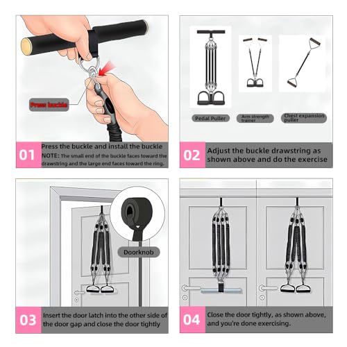 Multifunction Tension Rope Set,Upgraded Smart Stirrup Puller Adjust Sit Up Bar-Pedal Puller Tensioner Workout Bands Resistance with Abdomen/Waist/Leg/Hips/Chest/Back