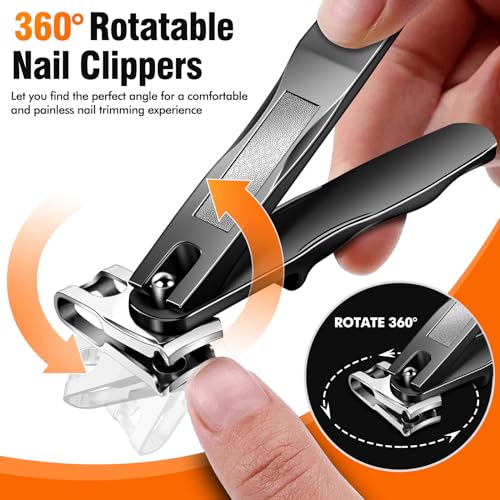 Nail Clippers for Men Thick Nails, Toenail Clippers for Thick Toenails with 16mm Wide Jaw Opening, 360 Degree Rotary Fingernail Clippers Nail Cutter Set for Seniors Long Handle Gifts for Men Women - style: 360 Degree Rotary Clippers Set