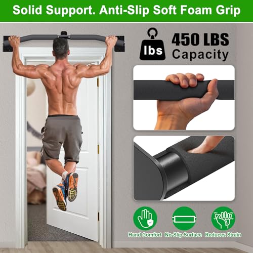SELEWARE 32"/36" Wall Mount Pull Up Bar Joist Mount Chin Up Bar for Doorway | Heavy Duty Steel Construction Support 450 lb, w/Resistance Band Hooks, Fits 32"/36" Wall Studs for Home Gym Strength Training - size: B: 32" x 1.6" Dia Grip